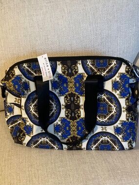NWT Alice + Olivia Duffle / Tote Bag, Black, Cream, Blue, Gold